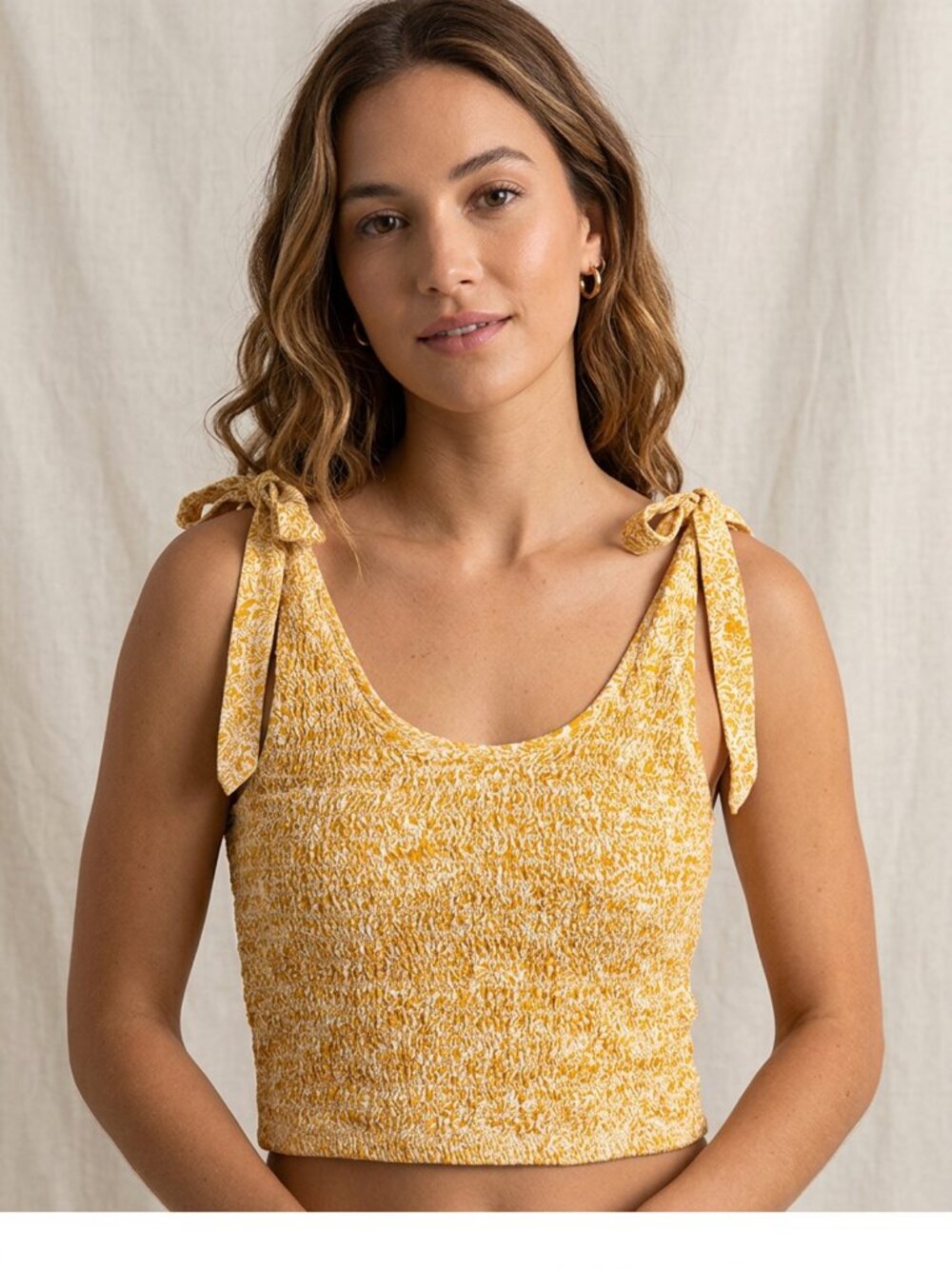 American Eagle Smocked Crop Yellow Sumer Tee